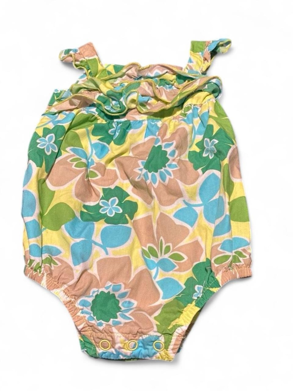 Carter's Floral Ruffle Romper - Green, Blue, Yellow, Tan